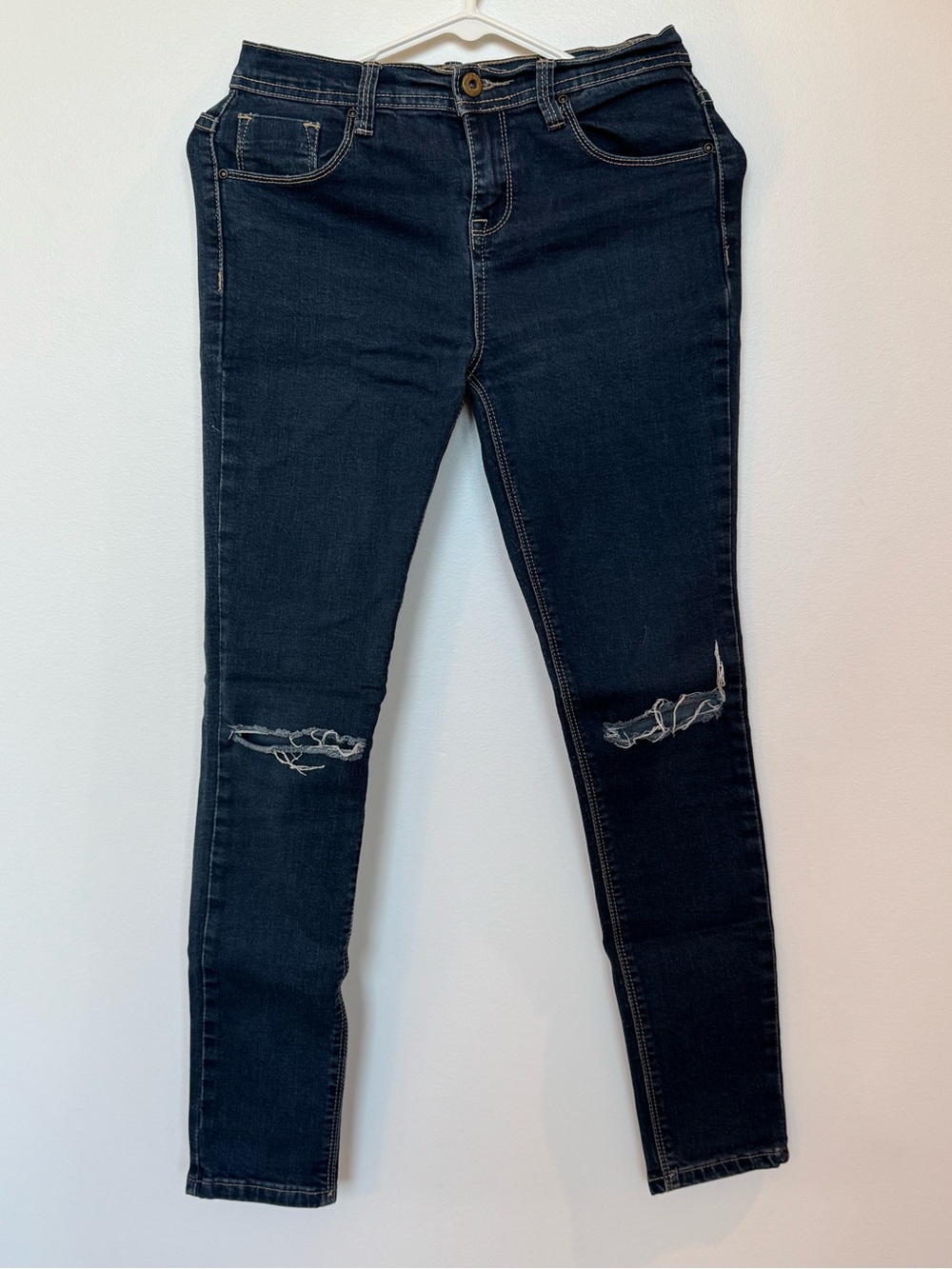 Forever 21 Dark Blue Skinny Jeans with Knee Rips